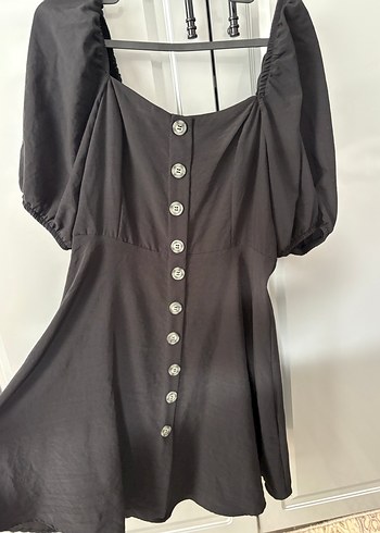 Düğmeli Siyah Elbise - Görsel 6