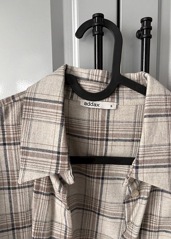 Addax Düğmeli Uzun Kollu Bej Ekose Kadın Gömlek - Görsel 2