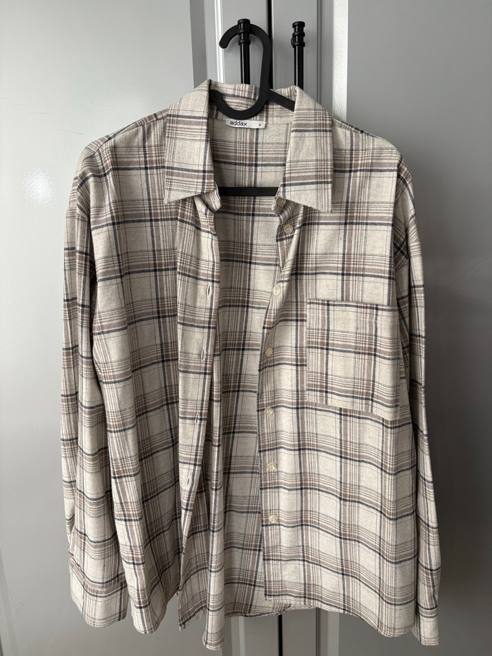 Addax Düğmeli Uzun Kollu Bej Ekose Kadın Gömlek - Görsel 3