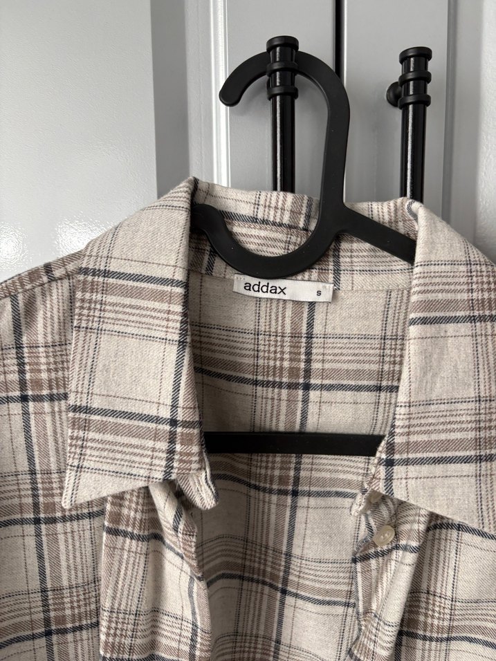 Addax Düğmeli Uzun Kollu Bej Ekose Kadın Gömlek - Görsel 2