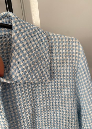 Düğmeli Mavi Pötikareli Kadın Gömlek - Görsel 3