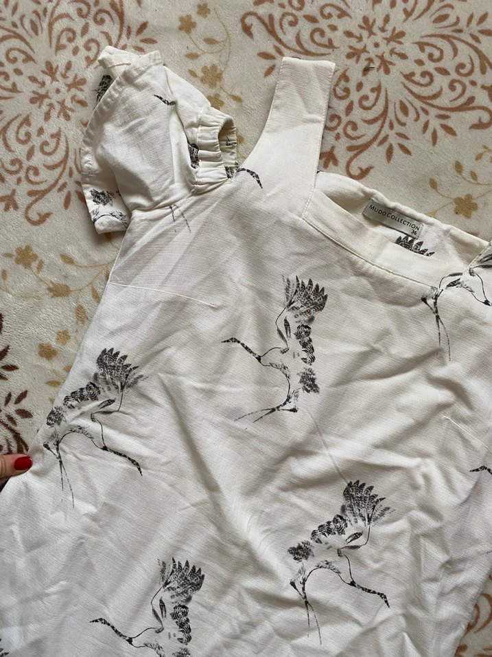 Baskılı Beyaz Elbise - Görsel 2