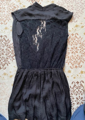 Siyah Saten V Yakalı Kısa Tulum - Görsel 4