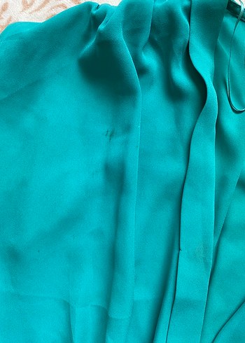 Turkuaz V Yaka Saten Tulum - Görsel 2