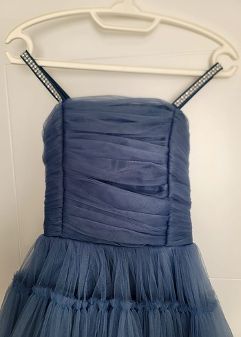 Straplez Gri Mavi Uzun Hamile Abiye Elbise - Görsel 3