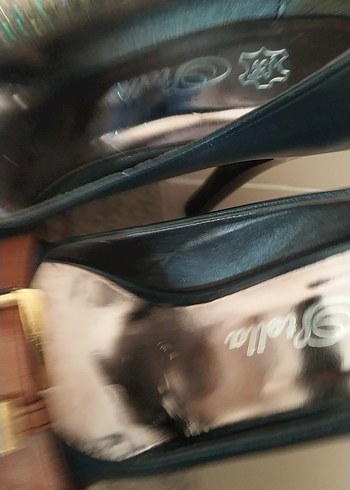 Kadın Klasik Mavi Deri Yılan Desenli Topuklu Ayakkabı - Görsel 2