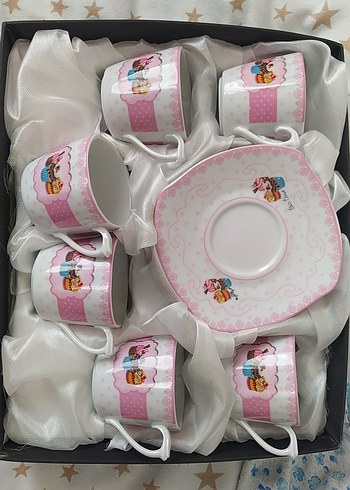 Pembe Pastel Desenli 6'lı Kahve Fincanı Seti - Görsel 3