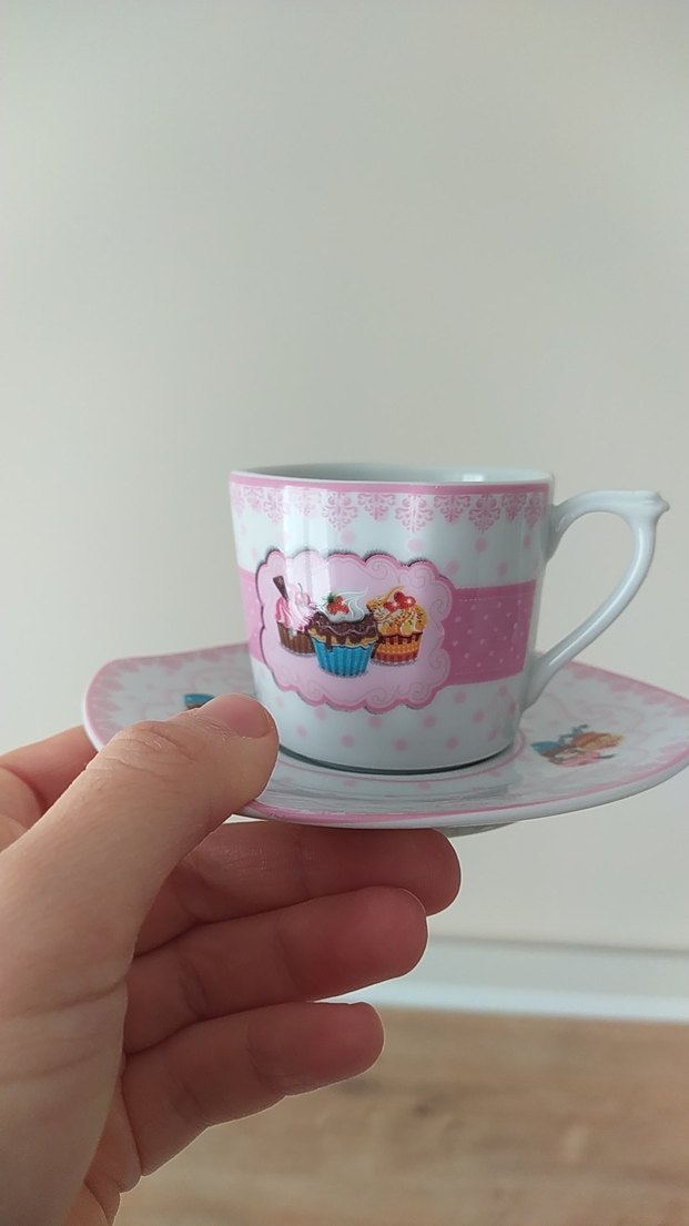 Pembe Pastel Desenli 6'lı Kahve Fincanı Seti - Görsel 2