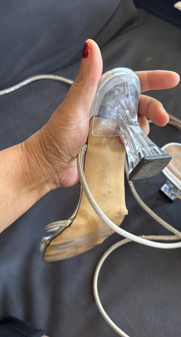 Beyaz taşlı bağcıklı  Topuklu Kadın Ayakkabı - Görsel 3