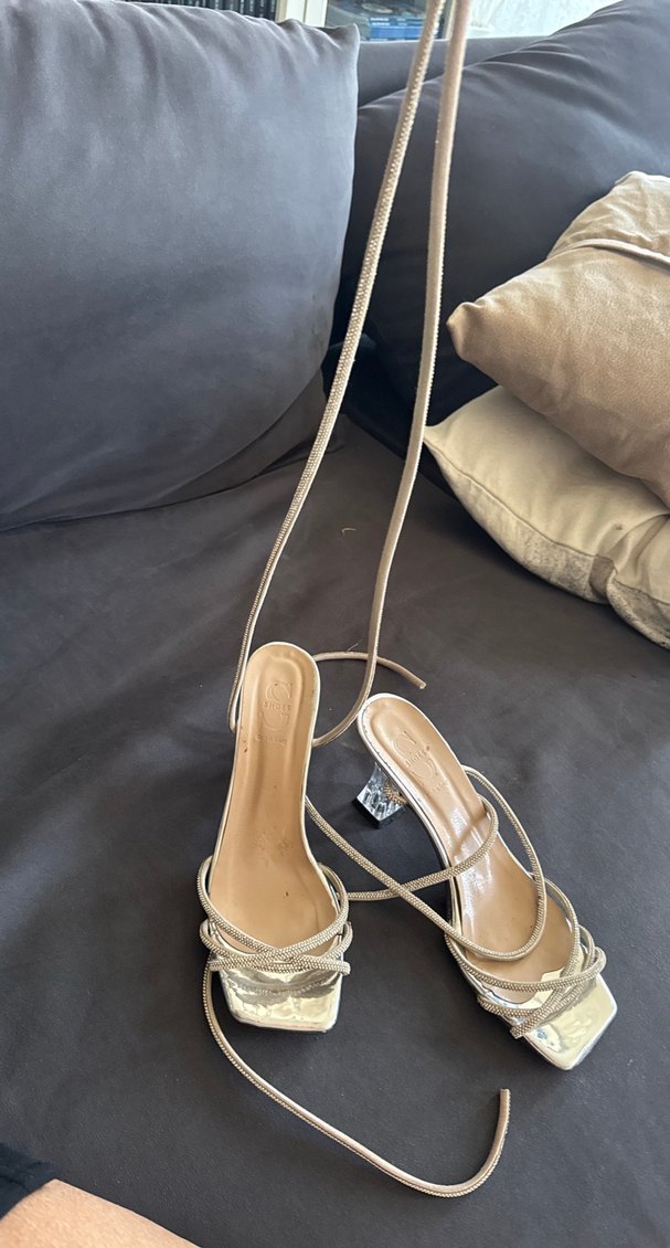 Beyaz taşlı bağcıklı  Topuklu Kadın Ayakkabı - Görsel 2