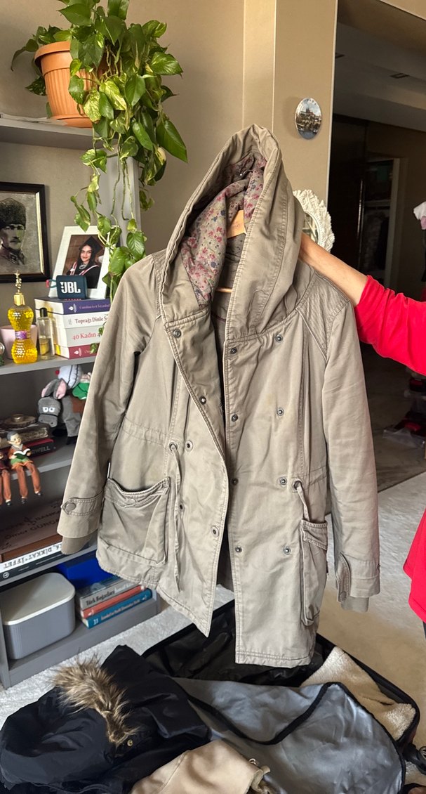 Haki Midi Düğmeli Kadın mont - Görsel 2