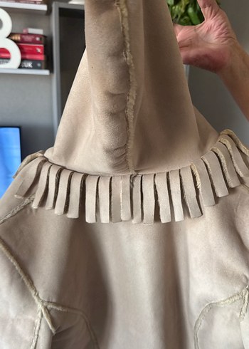 Düğmeli Bej nubuk Kadın Midi Kaban - Görsel 5