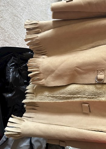 Düğmeli Bej nubuk Kadın Midi Kaban - Görsel 8