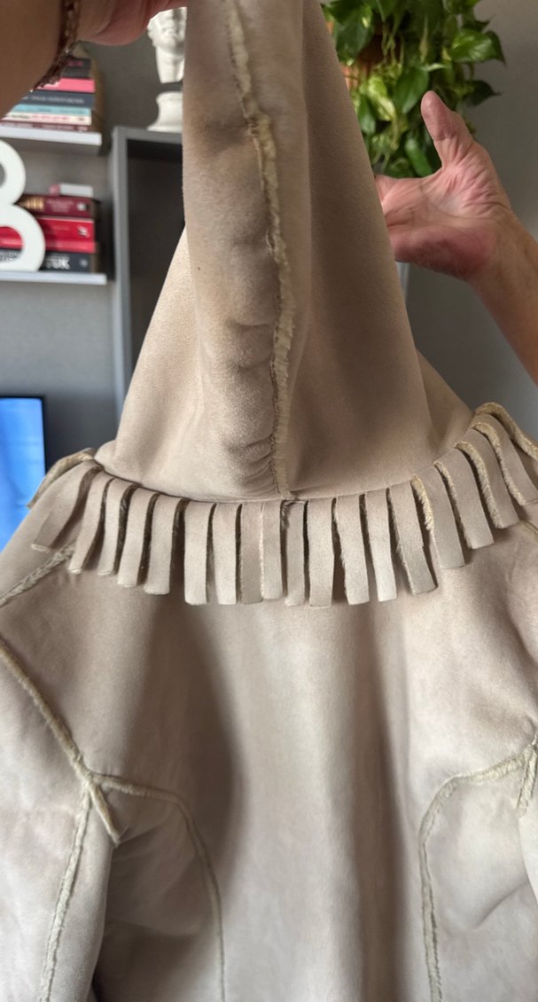 Düğmeli Bej nubuk Kadın Midi Kaban - Görsel 5