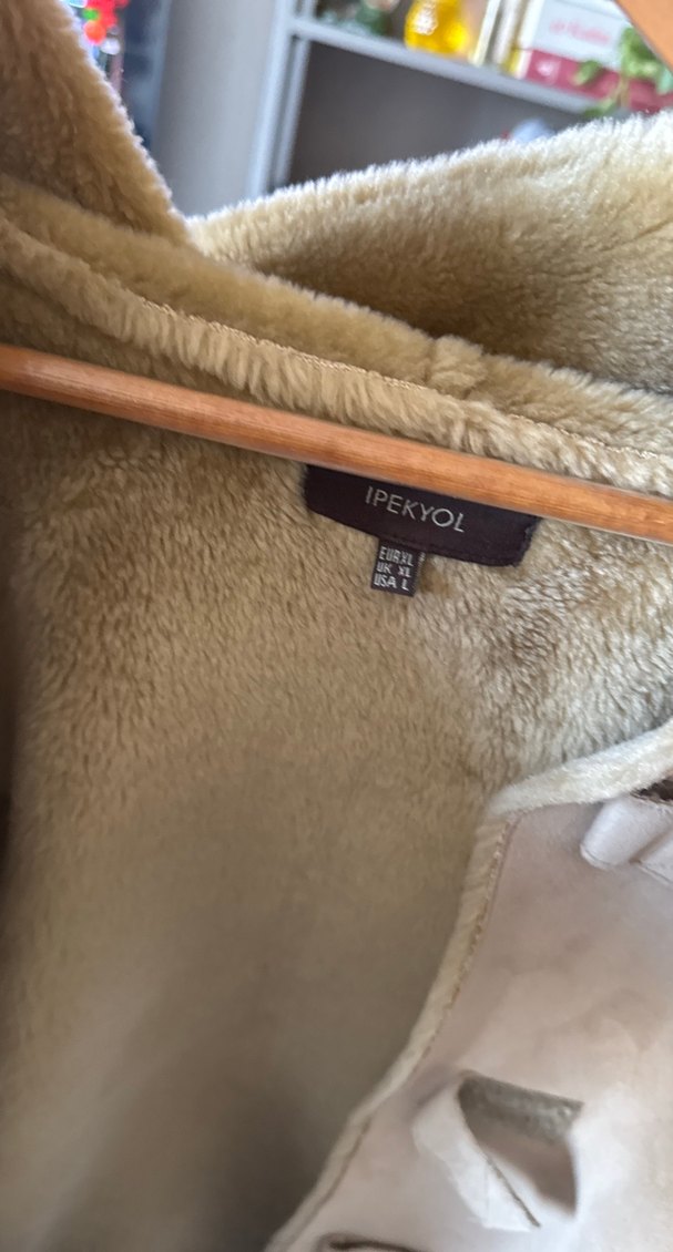 Düğmeli Bej nubuk Kadın Midi Kaban - Görsel 3