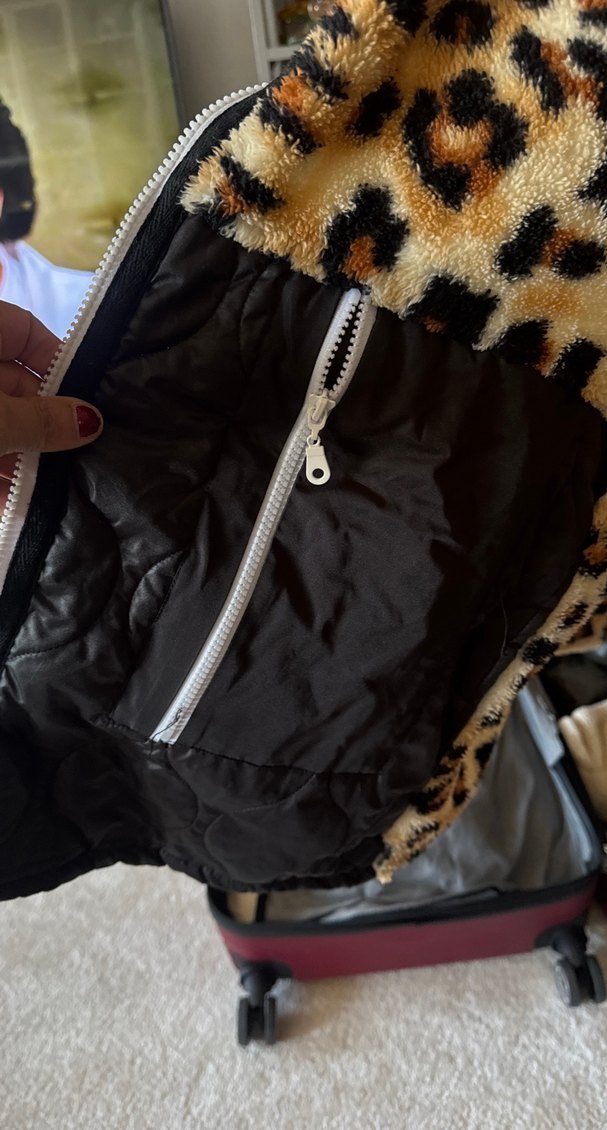 Leopar Desenli Tüylü Cep Detaylı Kadın Ceket - Görsel 5