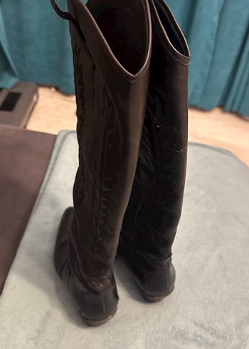 Kahverengi Kadın Deri uzun Çizme - Görsel 9