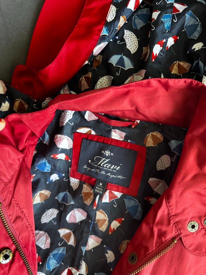 Mavi Kırmızı Kadın Midi Yağmurluk Kapüşonlu - Görsel 3