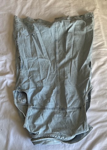 Gri Denim Midi Kolsuz Elbise - Görsel 3