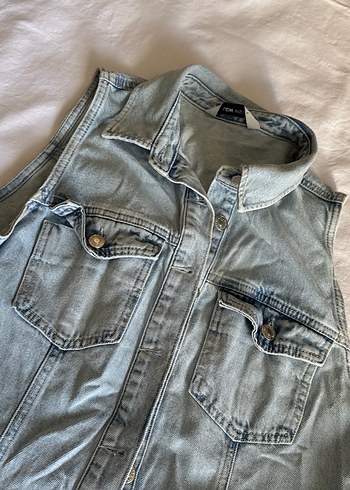 Gri Denim Midi Kolsuz Elbise - Görsel 2