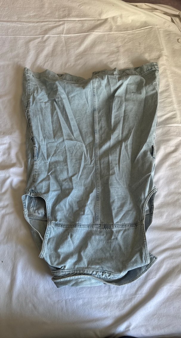 Gri Denim Midi Kolsuz Elbise - Görsel 3