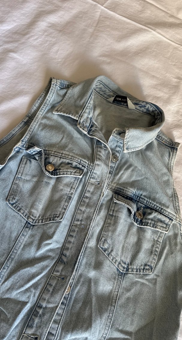 Gri Denim Midi Kolsuz Elbise - Görsel 2