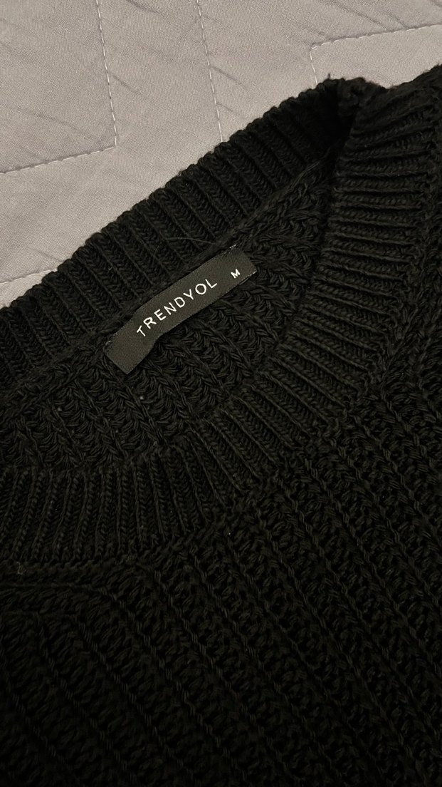 Siyah Örgü Kadın Kazak, Uzun Kollu, Salaş - Görsel 3