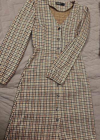 Düğmeli ekose elbise - Görsel 2