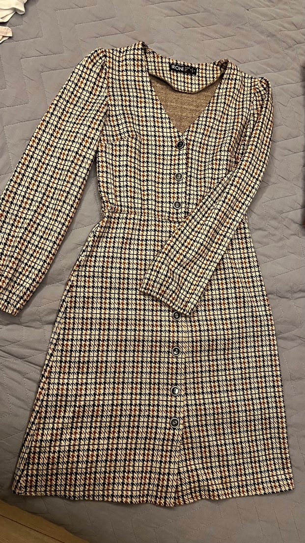 Düğmeli ekose elbise - Görsel 2