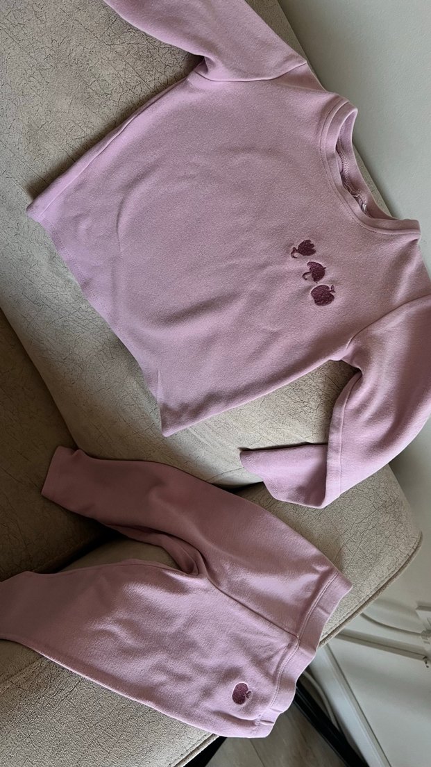 Pembe Uzun Kollu Bebek Kız Takımı - Görsel 2