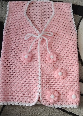 Kız Çocuk Pembe Nakışlı Örgü Yelek
