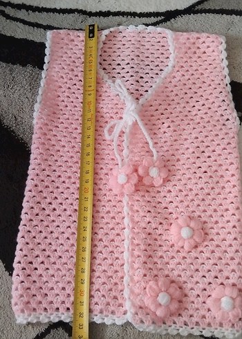 18-24 Ay Beden pembe Renk Kız Çocuk Pembe Nakışlı Örgü Yelek