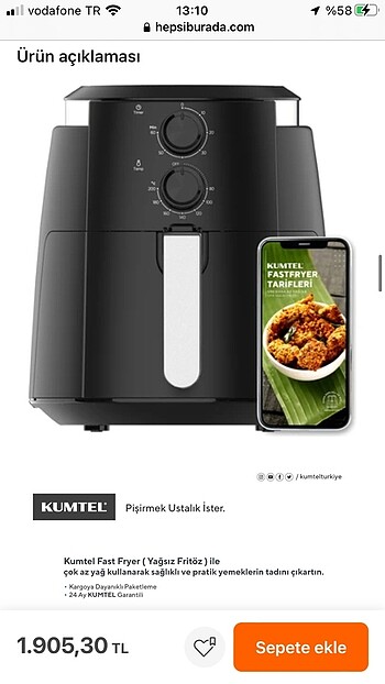 1.5 aylık 5.5 lt Kumtel fritöz