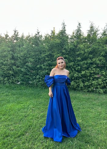 Drapeli Mavi Uzun Straplez Kadın Abiye - Görsel 4