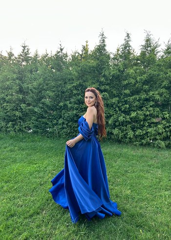 Drapeli Mavi Uzun Straplez Kadın Abiye - Görsel 5