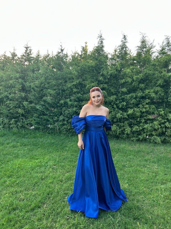 Drapeli Mavi Uzun Straplez Kadın Abiye - Görsel 4