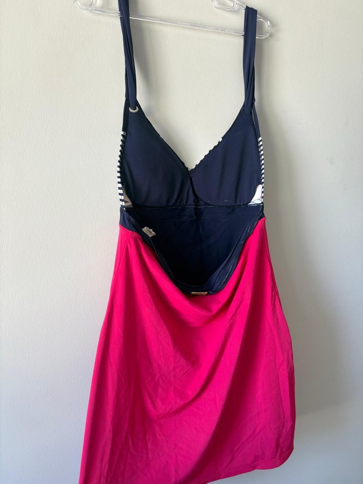 Çizgili Üstü ve Pileli Pembe Midi Mayo - Görsel 2