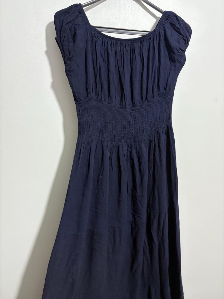 Lacivert  Uzun Pliseli Elbise - Görsel 2