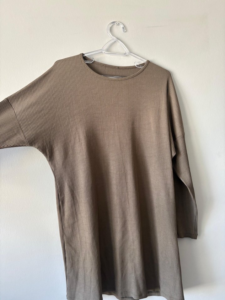 Haki Renkli Kadın Uzun Kollu Salaş Tunik - Görsel 2