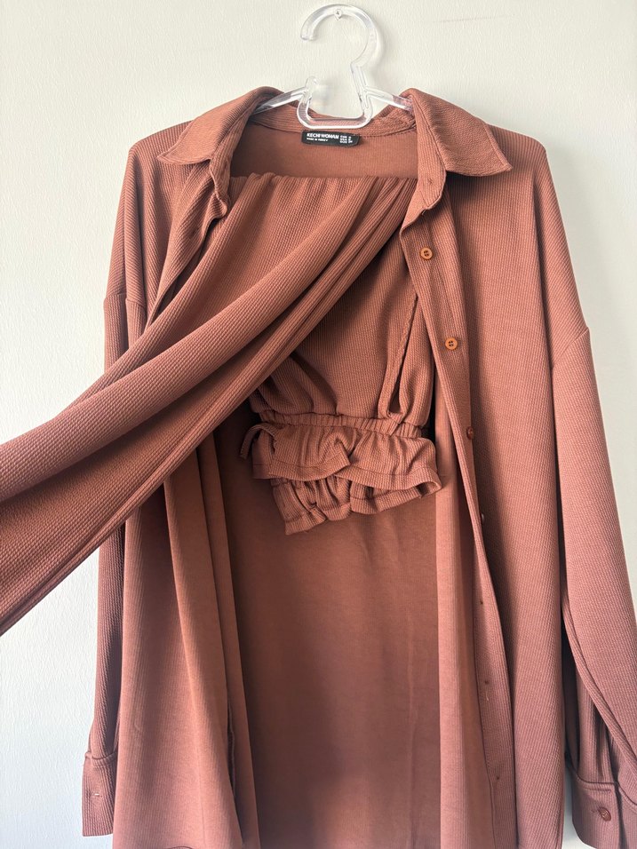 Düğmeli Kahverengi Kadın ikili takım - Görsel 2