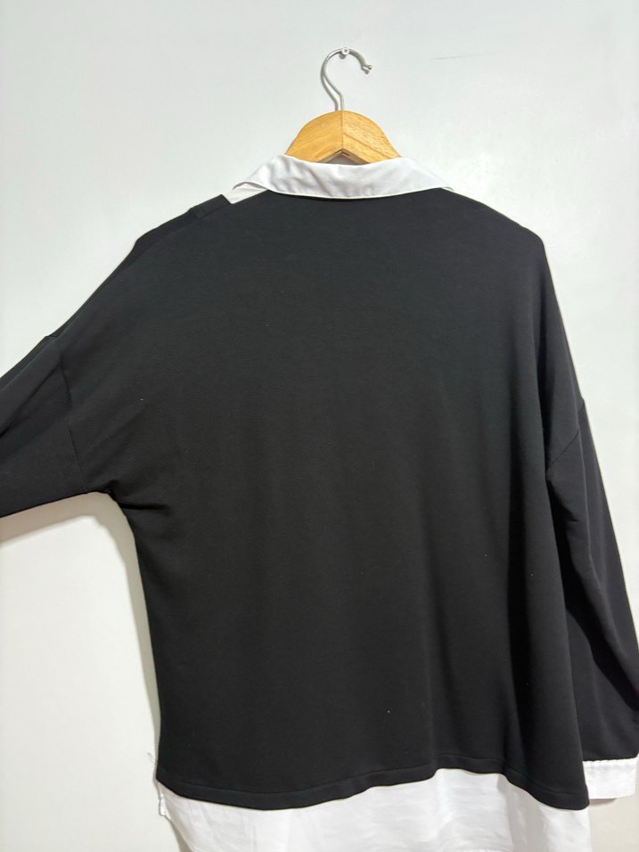 Pamuk Siyah Gri Gömlek, Düğmeli, Uzun Kollu - Görsel 2