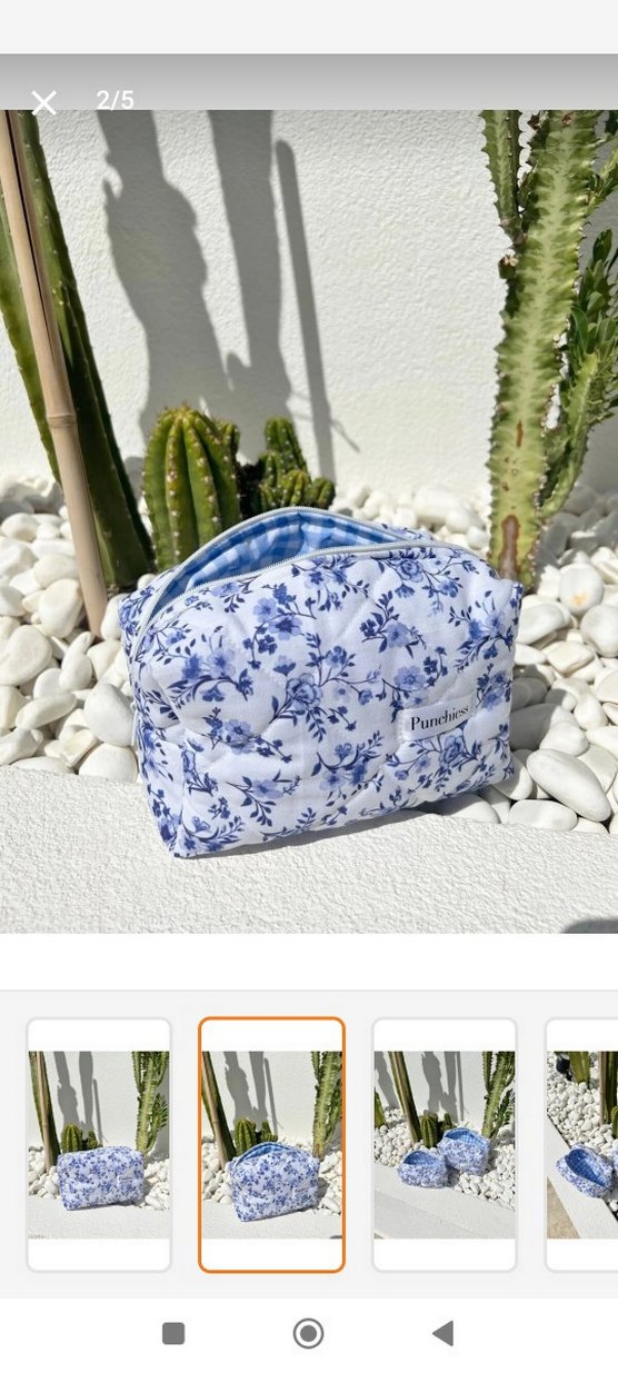 Mavi Çiçekli Pamuklu Makyaj Çantası - Görsel 2