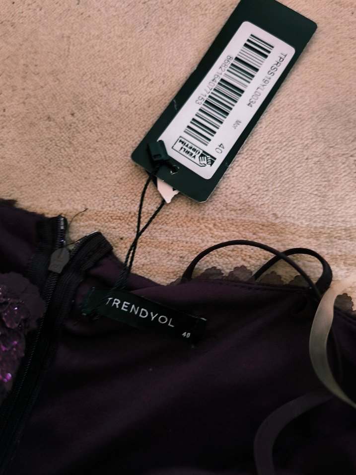 Mor Dantel Midi Straplez Kadın Elbise - Görsel 3