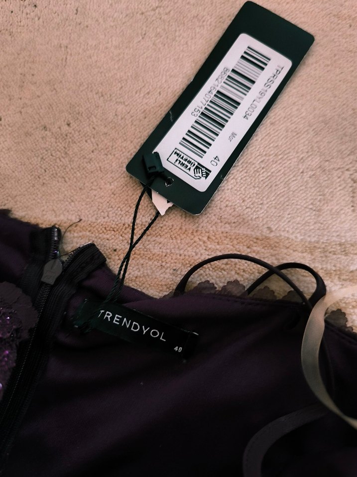 Mor Dantel Midi Straplez Kadın Elbise - Görsel 4