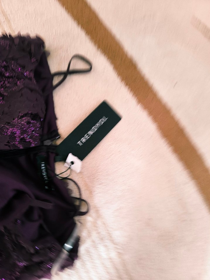 Mor Dantel Midi Straplez Kadın Elbise - Görsel 2