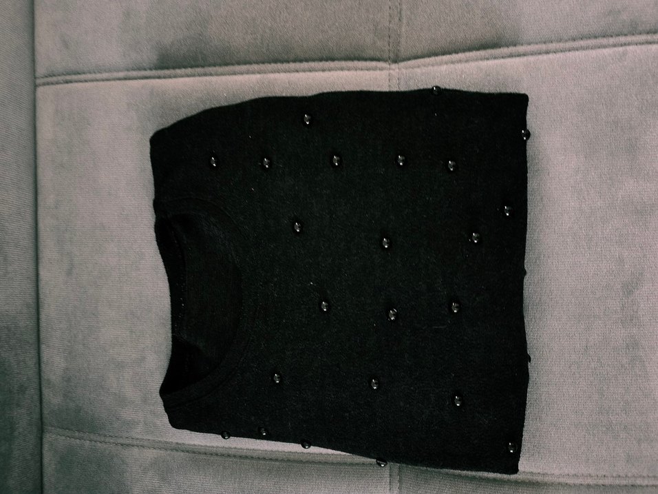 siyah Örgü Kadın Kazak, Yuvarlak Yaka, Salaş - Görsel 2