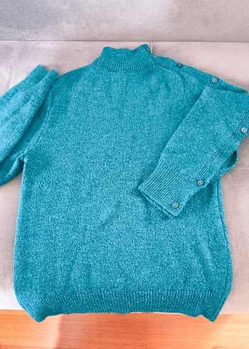 Düğmeli Boğazlı Turkuaz Kadın Kazak - Görsel 2