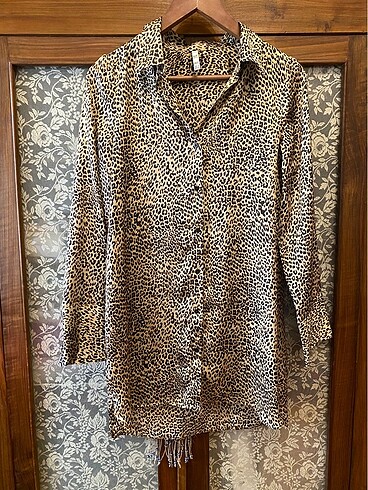 Zara Zara Saten Leopar Gömlek Elbise