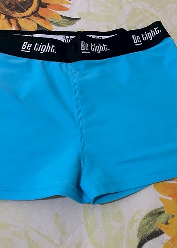 Mavi Elastik Belli Mini Spor Hamile Şortu - Görsel 2