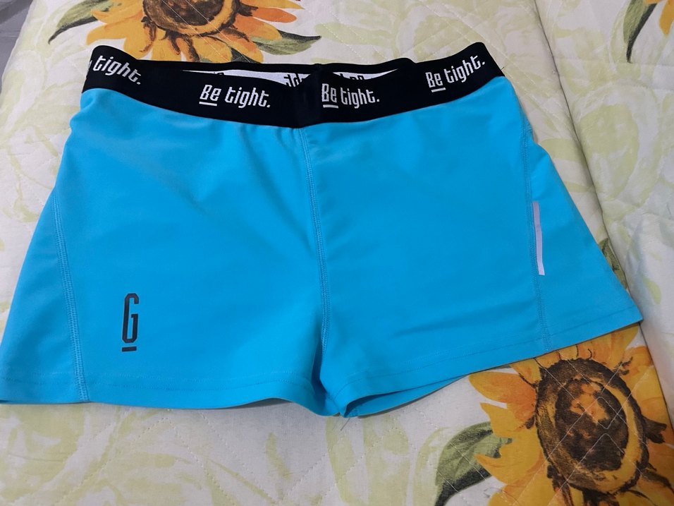 Mavi Elastik Belli Mini Spor Hamile Şortu - Görsel 2